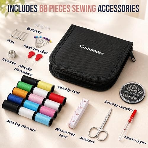 Coquimbo Sewing Kit Mini, Dorm Room Essentials, Portable Needle and Thread Kit with Scissors, Tape Measure, Thimble & Sewing Needles for Adults, College Students, Travel, Emergency Repair (Black, S) thumbnail 2