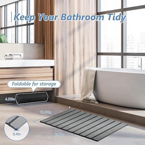 AWW Foldable Stone Bath Mat, Super Absorbent Diatomaceous Earth Mats, Non-Slip 23.6 x 15.5 Inch Quick Drying Mat, Compact and Easy to Store Bath Mats for Bathroom, Easy to Clean, Grey thumbnail 5