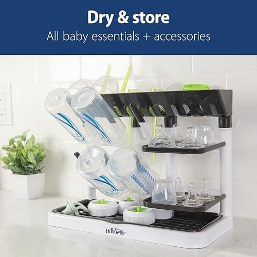 Dr. Brown's Baby Bottle Drying Tower, Stand-Up Countertop Drying Rack with Organized Storage for Baby Essentials, Space Saving Vertical Rack, Black/White thumbnail 5