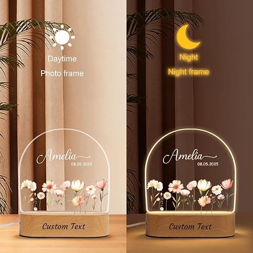7GEEFT Personalized Baby Gifts for Kids, Custom Baby Shower Birthday Newborn Gifts for Toddler Girls, Custom Flower Acrylic Plaque with Name Night Light for Girl's Room Nursery Bedroom Decor thumbnail 9
