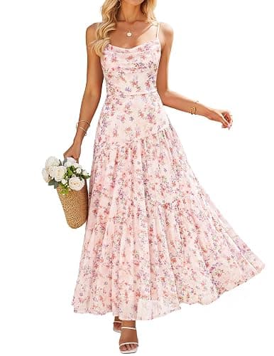 ZESICA Women's Summer Floral Sleeveless Maxi Dress 2026 Boho Mesh Beach Wedding Guest Spaghetti Strap Flowy Long Dresses - Image 1