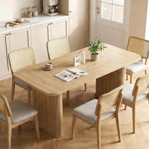 Dining Table for 6-8 People - 62" Modern Long Kitchen Table with Large Tabletop & Heavy Duty Pedestal Legs, Rectangular Dinner Table for Rectangular, Kitchen, Conference Room, Living Room, Natural thumbnail 5