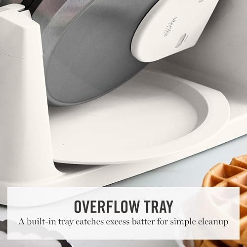 Martha Stewart Rotating Waffle Maker, Ceramic Nonstick Plates, Linen Cream | PFAS-Free Ceramic Nonstick 1" Deep Plates, 180° Flip for Even Browning, Classic Round Waffles, Crisp Level Timer, Drip Tray thumbnail 7
