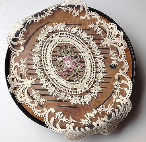 2Pack Retro Lace Placemats, French Crochet Doilies, Handmade Embroidered Table Mats, 12x16-in Beige Place Mats Cup Mat - 2 thumbnail 4