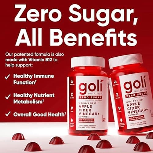 Goli Zero Sugar Apple Cider Vinegar Gummies - ACV with Vitamin B12 and Probiotics - No Sugar Alcohols - Vegan, Keto-Friendly, Gluten-Free thumbnail 6