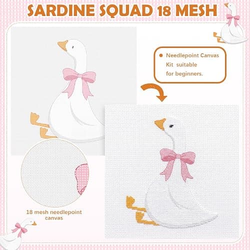 XunYee 23 Pcs Silly Goose 18 Mesh Needlepoint Canvas Kit for Beginners | Adults Starters Hand Painted Canvas Craft Set 2 Pcs Silly Goose Pattern Cloth 7.8 inch Needle Thread Pincushion Scissor thumbnail 3