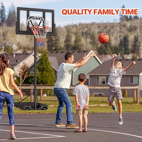 Yohood Basketball Hoop Outdoor 10ft Adjustable, Portable Basketball Hoop Goal System for Kids Youth and Adults in Backyard/Driveway/Indoor, 44 Inch Shatterproof Backboard and Larger Base thumbnail 2
