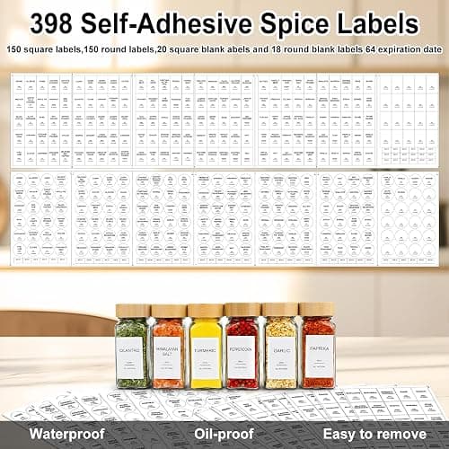 AISIPRIN Spice Rack with Spice Jars 398 Labels-4oz 24 Pcs Spices Jar with Bamboo Airtight Lids,Spices Container Set Seasoning Organizer for Countertop, Cabinet, Kitchen, Pantry, Cupboard thumbnail 5