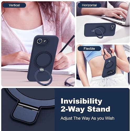 SKYLMW Designed for iPhone 16e Case with Magnetic Invisible Stand Compatible with Mag-Safe Military Drop Tested Shockproof Silicone Phone Cases for Women Men 6.1'', Dark Blue thumbnail 2