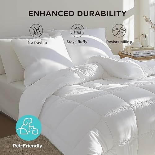 Bedsure Comforter Duvet Insert - Quilted Comforters Oversized King Size, All Season Duvet, GentleSoft Down Alternative Bedding, with 8 Tabs, Gifts for Women/Men, White, Oversized King 116 x 98 Inches thumbnail 7