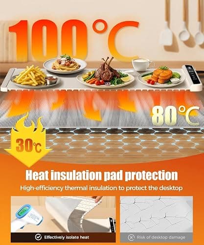 Food Warming Mat with Heat-Resistant Pad, 26X15 Inch, 6-Level Temp 6-Hour Timer, Child Lock Safety,Food Warmer Chafing Dishes for Buffet. thumbnail 2
