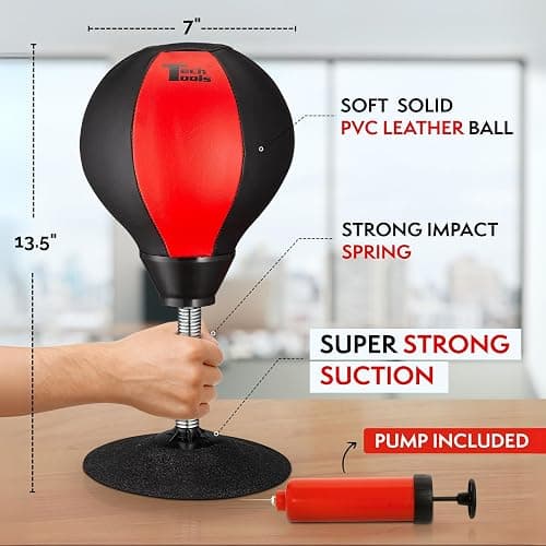 Tech Tools Stress Buster Desktop Punching Bag - Suctions to Your Desk, White Elephant Gifts for Coworker Men and Women, Heavy Duty Stress Relief Ball, Gag Gifts Funny Desk Accessories thumbnail 3