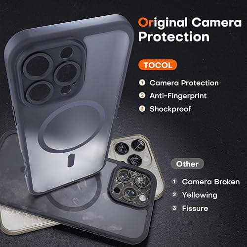 TOCOL Magnetic for iPhone 16 Pro Max Case 6.9-Inch, Fit for MagSafe, Upgraded [Full Camera Protection], [14FT Military Grade Drop Tested] Shockproof Slim Translucent Matte Back Phone Cover (Black) thumbnail 5