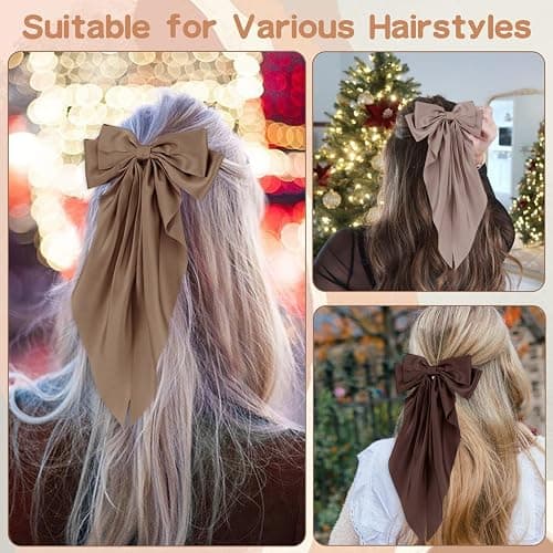 6 PCS Hair Bows for Women, Big Bow Hair Clips for Girls, Silky Satin Hair Bows Clips Oversized Long Tail, Large Hair Barrettes Cute Aesthetic Hair Accessories, Metal Bow Hair Clips Neutral Color thumbnail 2