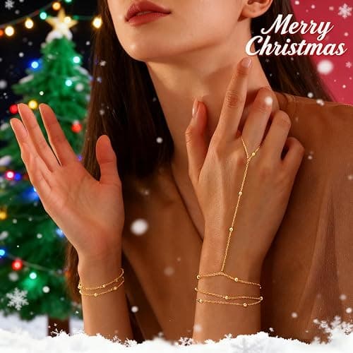 Moodear Gold Bracelet Stack for Women - Dainty Hand Chain Trendy Bead Link Ring Bracelets Set Waterproof Jewelry Gift thumbnail 7