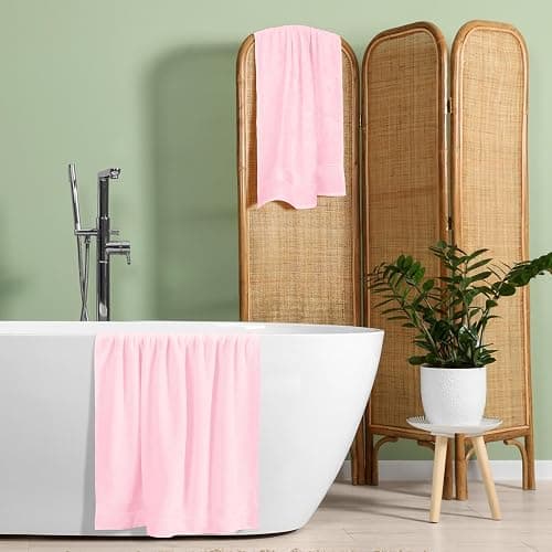 Belizzi Home Cotton 2 Pack Oversized Bath Towel Set 28x55 inches, Large Bath Towels, Ultra Absorbant Compact Quickdry & Lightweight Towel, Ideal for Gym Travel Camp Pool - Pink - Pink thumbnail 4