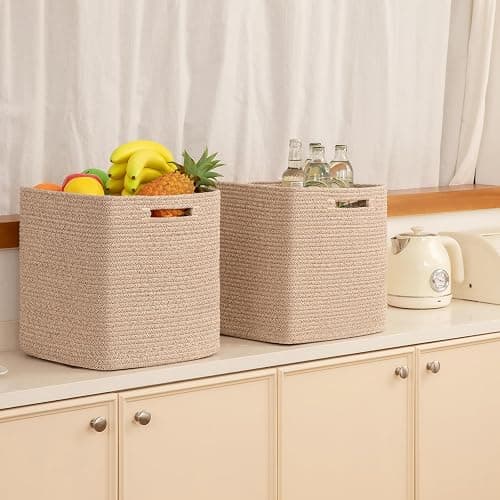 OIAHOMY Storage Cubes, 13 Inch Cube Storage Organizer, Collapsible Storage Bins, Baskets for Organizing, Storage Bins for Shelves-Brown, 3-PACK thumbnail 2
