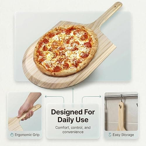 KitchenDine Pizza Peel 16 Inch, Wooden Pizza Paddle with Handle — Large 16" x 14" Pinewood Pizza Board for Indoor Oven & Outdoor Grill, Bread & Charcuterie Serving Board, 24" Tapered Wood Peel (1) thumbnail 4