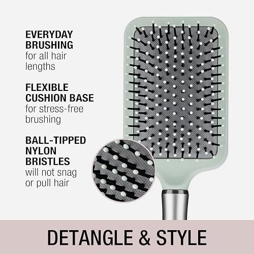 Conair Velvet Touch Paddle Cushion hair brush - Detangling hairbrush - curly or straight styles - men or women - detangler - features soft touch handle - Sage Green thumbnail 2