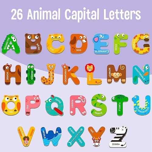 Large Size Magnetic Letters, Cute Animal Alphabet ABC Magnets for Fridge Colorful Uppercase Animals Toys Set Educational Spelling Learning Games for Kids, Toddlers 3 4 5 Years Old thumbnail 4