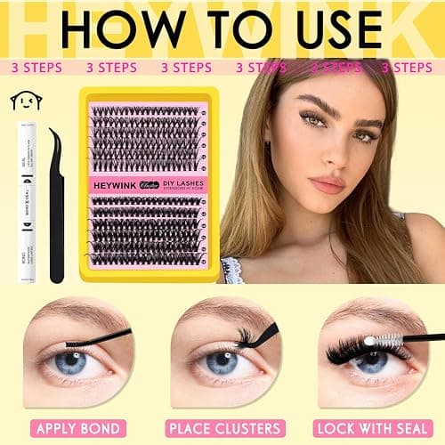 HEYWINK DIY Lash Extension Kit Volume Lash Clusters 40D+50D Individual Lashes Lash Clusters Kit Thick Eyelash Extension Kit Thin Band Lashes Cluster Lash Bond and Seal Tweezers(40D+50D 10-18MM Kit) thumbnail 7