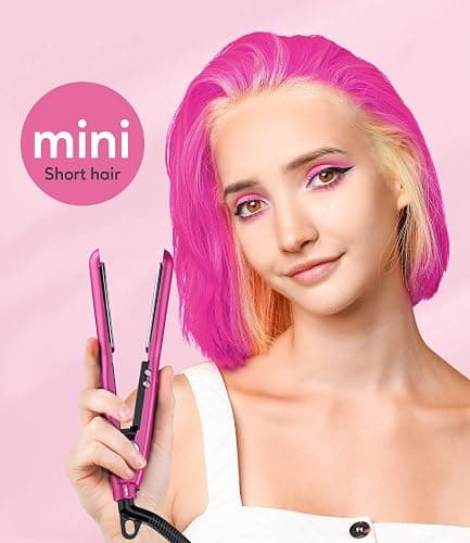 Terviiix Mini Flat Iron Adjustable Temperature, Travel-Size Mini Hair Straightener, Small Flat Irons for Short Hair/Curls Bangs, Ceramic Portable Tiny Hair Curler, Dual Voltage, Auto-Off, Pink, 1/2'' thumbnail 2