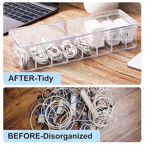 Tatuo 2 Pcs Cable Organizer Box with Wire Ties, Plastic Cord Storage Box with Lid, Electronics Organizer for Home Office Desk Organizers and Accessories (Clear) thumbnail 6