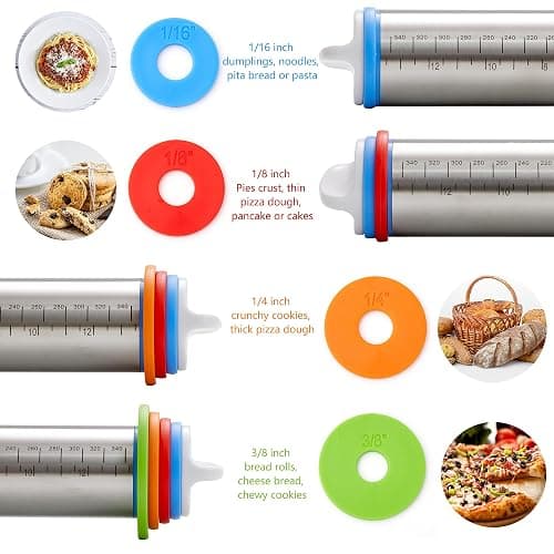 Rolling Pin with Thickness Rings, Fulimax 17" Adjustable Stainless Steel Rolling Pins for Baking, Dough Roller for Fondant Pizza, Pie, Pasta, Cookies, Cakes, Kitchen Baking Supplies thumbnail 5