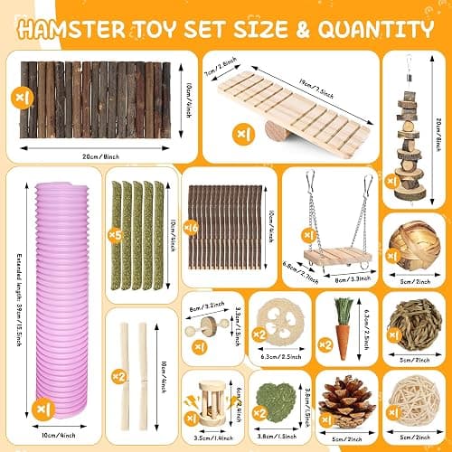 Kagoty 40 PCS Hamster Toys Set, Guinea Pig Toys Enrichment Hamster Tubes and Tunnels, Rat Enrichment Toy with Bridge, Seesaw, Swing, Ball for Gerbils, Chinchillas, Dwarf and Syrian Mouse thumbnail 3