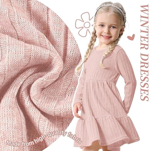 Kionio Toddler Baby Girl Long Sleeve Dress Girls Knit Sweater Dresses Tiered Kids Swing Holiday Clothes Fall Winter thumbnail 3