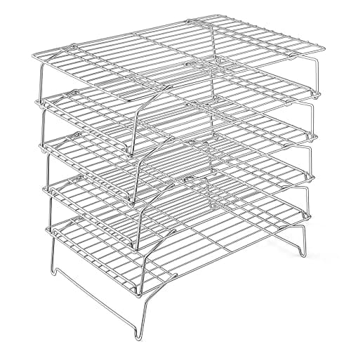 Cookie Cooling Rack, P&P CHEF 5-Tier Stainless Steel Stackable Baking Cooking Racks for Cooling Roasting Grilling, Collapsible & Heavy Duty, Oven & Dishwasher Safe - 15’’x10’’ - Image 1