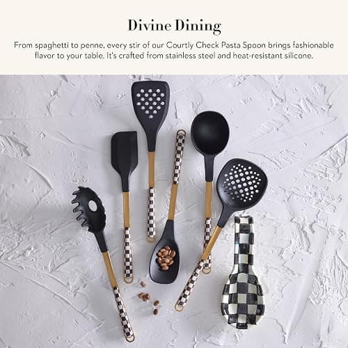 MACKENZIE-CHILDS Kitchen Pasta Spoon, Silicone Spaghetti Spoon, Black-and-White Courtly Check thumbnail 3