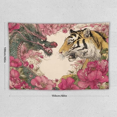 MFOOYYI Tiger Dragon Face To Face Tapestry Wall Hanging Large Wall Art Decor Flag Backdrop for Bedroom Living Room Dorm 40"×60" thumbnail 2