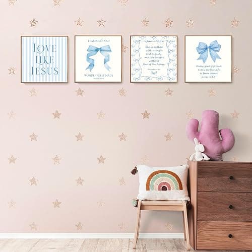 LARTSFRO Coquette Blue Bow Jesus Wall Art Decor Posters, Light Blue Bow Room Bedroom Bathroom Wall Art Decor Aesthetic for Teen Girls Gifts, Inspirational Bible Verses Bow Wall Decor, 10x10 Inch Set of 4 Unframed Bow Pictures thumbnail 3