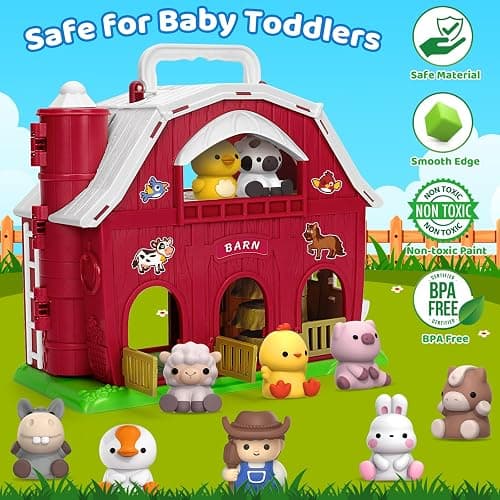 Aigybobo Farm Animals Big Barn Toys for 1 2 3 Year Old, Toddler Montessori Learning Toy, Farm Playset with Animal Figures and DIY Stickers, Christmas Birthday Gift for Baby Boys Girls Age 12-18 Months thumbnail 4