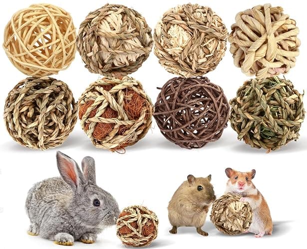 VESPRO Bunny Chew Grass Balls, (8 Pcs) Rolling Chew Toys for Small Animals, Natural Chew Grass Toys and Bunny Treats for Rabbits, Guinea Pigs, Chinchillas, Hamsters, Mice Teeth Grinding - Image 1