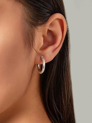 Yurielys Clip on Earrings for Women, 14K Real Gold Plated Non Pierced Hoop, Clip on Hoops for Non Pierced Ears Gold and White Gold thumbnail 2