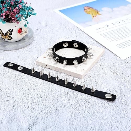 2PCS Spiked Bracelets Black Emo bracelets for Men Women Adjustable Halloween Rock Braided Rivets Wristband Goth Bracelet Punk Accessories thumbnail 8