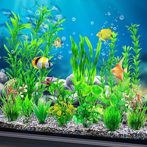 CousDUoBe 12pcs Fish Tank Accessories Aquarium Decorations Green Plants, Green Fish Tanks Decoration Plants, Fish Tank Decor, Aquarium Decor Plastic Plants thumbnail 2