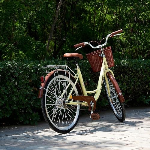 BSTSEL 26 Inch Wheels Vintage bike Fabric Bike City Classic Bicycle, Retro Bicycle With 1 Speed Shimano Gears, Sprung Saddle, Rack And Front Basket Formal Road Bike For Woman - Brown thumbnail 7