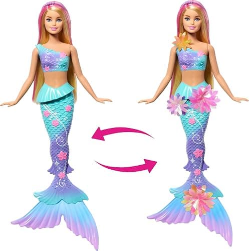 Barbie Mermaid Toy Dolls with Surprise Magic Blooming Flowers Feature, Ombre Tails, Pearl Headband Accessory & Long Blonde Hair with Pink Highlights thumbnail 5
