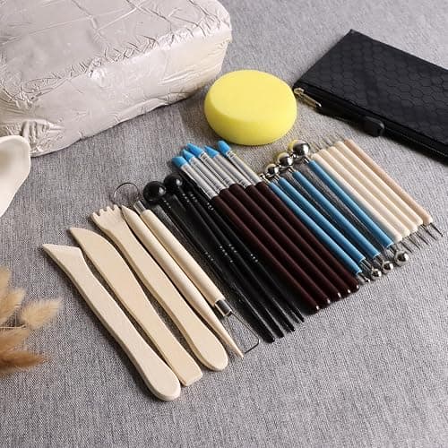 ZEHIQ Premium Air Dry Clay Kit, 2.2LBs Natural White Pottery Clay with 25 Pcs Clay Sculpting Tools, Modeling Clay for Pottery Wheel & Craft Projects, Ideal for All Skill Levels (White & Tools) thumbnail 2