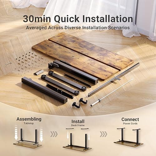 Claiks Electric Standing Desk, Adjustable Height Stand up Desk, 24x48 Inches Sit Stand Home Office Desk with Splice Board, Black Frame/Rustic Brown Top thumbnail 8