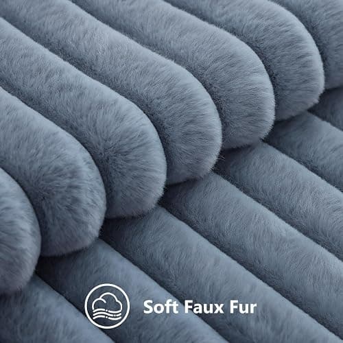 decorUhome Fall Cozy Faux Fur Throw Pillow Covers 16x16 Set of 2 Decorative Soft Plush Striped Modern Farmhouse Boho Couch Pillow Cases with Velvet Back for Sofa Bed Living Room, Grey Blue thumbnail 2