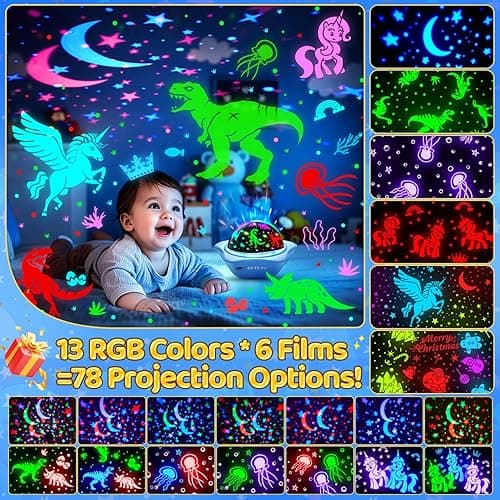 One Fire Night Light for Kids Gifts, 6 Films+78 Lighting Modes Ceiling Star Projector, Rechargeable Night Light Projector, 360°Rotating Star Lights for Bedroom Decor, Sensory Toys for Baby Boy Gifts - Blue thumbnail 3