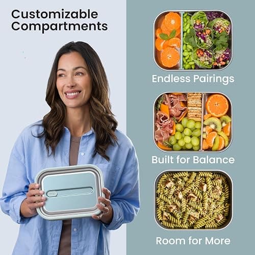 Bentgo MicroSteel Leak-Proof Lunch Box - Microwave-Safe, Oven-Safe, Bento-Style Container with Removable Divider, Airtight Lid, Sustainable Design, Odor & Stain Resistant (Aqua) thumbnail 4