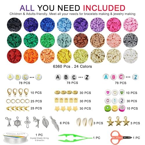 Redtwo 6800 Pcs Clay Beads Bracelet Making Kit, Flat Preppy Beads for Friendship Bracelets, Polymer Clay Bead with Charms for Jewelry Making, Crafts Gifts for Girls Ages 6-12 thumbnail 4