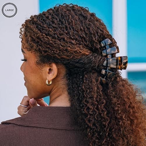 TELETIES - Large Hair Clip - Strong Grip, Bendable Teeth, Comfortable Curved Design - Ideal for Thick Hair - For All Hair Textures - Tortoise thumbnail 4