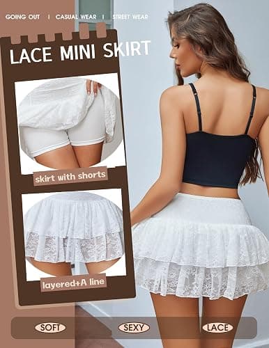 Avidlove Womens Y2k Lace Layered High Waist Ruffle Skort Boho Mini Skirts | Built-in shorts,Cute,Sexy,Trendy Y2K,Layered Lace,A_line,Streetwear,Casual Outting,Party,Holiday thumbnail 4