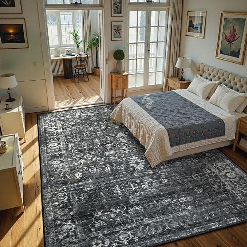 Lahome Area Rugs 9x12 Living Room Soft Large Rugs for Bedroom, Boho Black Dining Room Rug, Distressed Non Slip Low Pile Carpet for Indoor Home Office(9'x12', Black/Grey) thumbnail 3